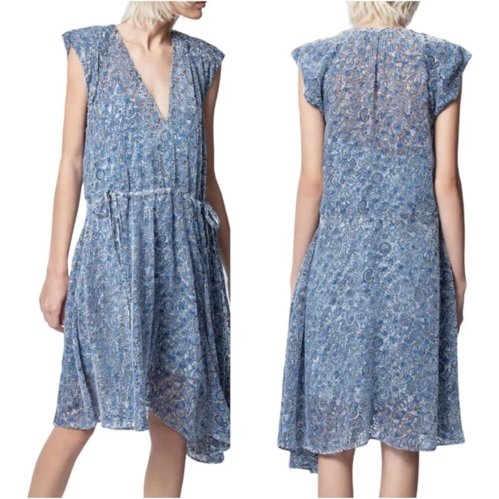 Zadig & Voltaire Rozane Paisley Print Silk Dress Asymmetric Hem Whimsigoth